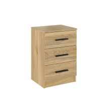 Mesita de Noche 3 cajones, Mesilla de Noche Acabado en Mauvella y Negro, Medidas: 39,6 cm (Lar) x 33,5 cm (Fon) x 59,5 cm (Al)