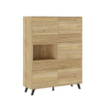 Conjunto de Salón Mueble Completo: Bajo TV, Vitrina, Estantería Decorativa y 2 Estantes - Color Mauvella Rayas